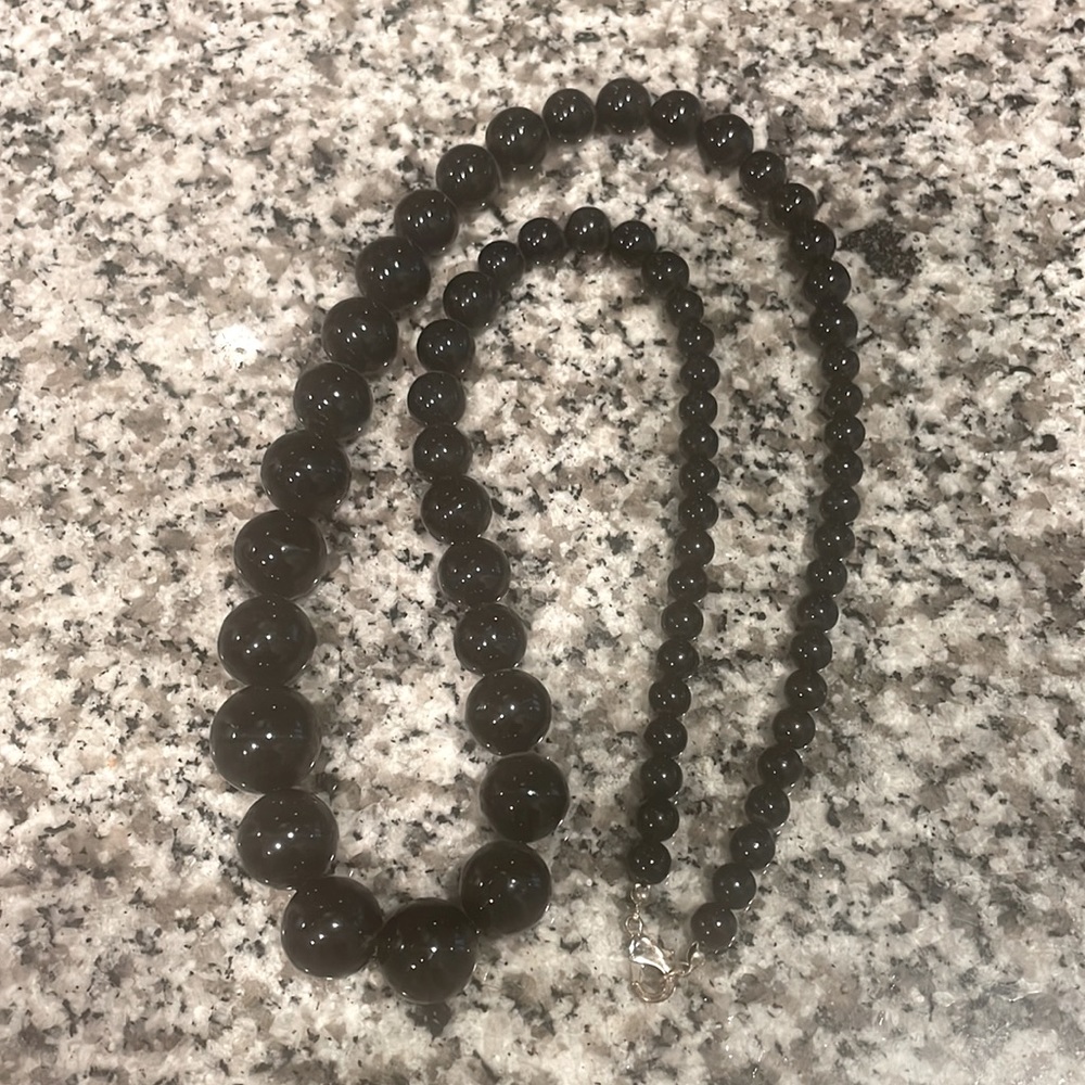 Vintage Black Bead Necklace with Graduating Bead Sizes, 30”